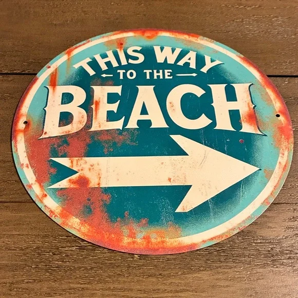 This Way to the Beach Vintage-Style Coastal Metal Sign – Sun, Sand & Sass! NEW - Picture 2 of 4